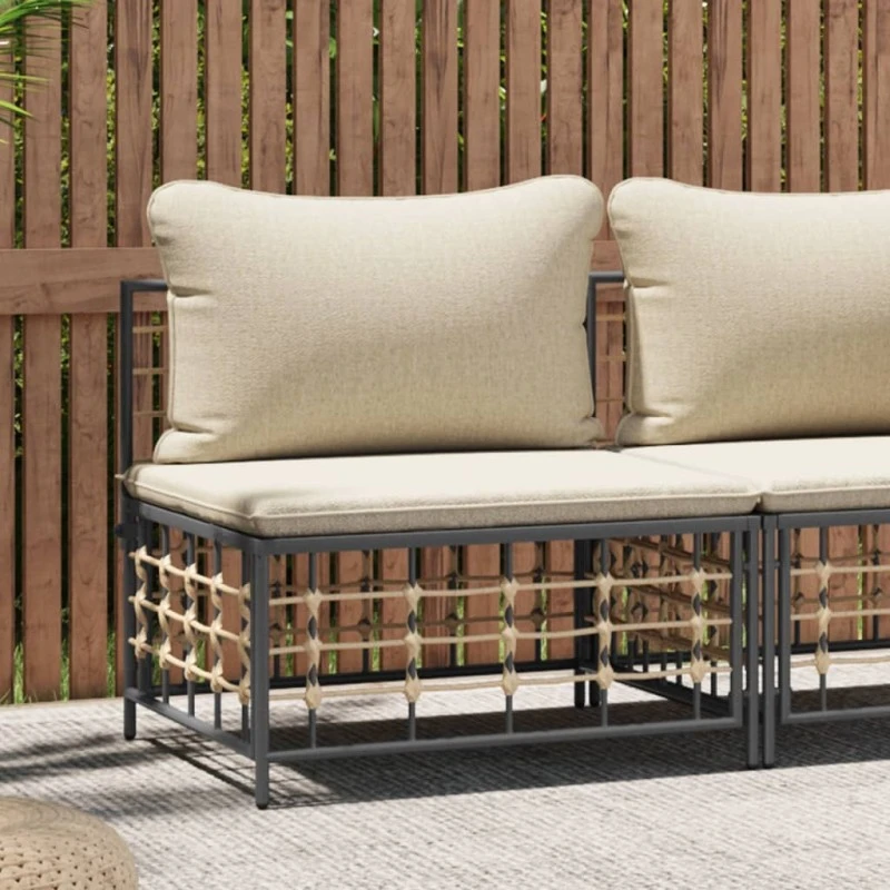 Divano Centrale Da Giardino Con Cuscini In Polyrattan Beige 1 Divano Centrale Da Giardino Con Cuscini In Polyrattan Beige