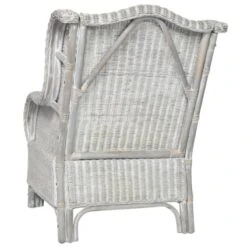 Divano Con Cuscino Grigio In Rattan Naturale E Lino -Garden Home divano con cuscino grigio in rattan naturale e lino 3
