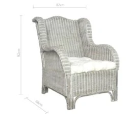 Divano Con Cuscino Grigio In Rattan Naturale E Lino -Garden Home divano con cuscino grigio in rattan naturale e lino 7