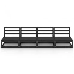 Divano Da Giardino A 4 Posti Nero In Legno Massello Di Pino -Garden Home divano da giardino a 4 posti nero in legno massello di pino 2