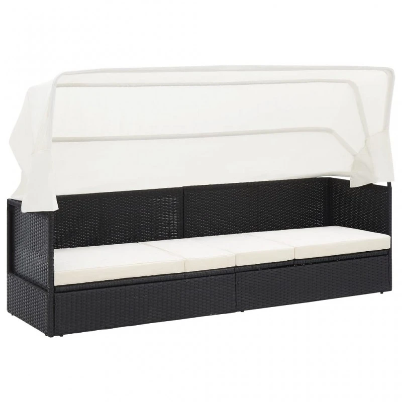 Divano Da Giardino Con Tettoia In Polyrattan Nero 1 Divano Da Giardino Con Tettoia In Polyrattan Nero