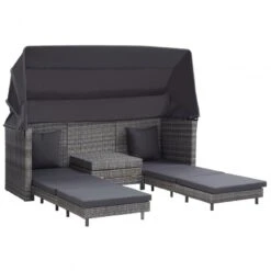 Divano Letto A 3 Posti Estendibile Con Tetto Polyrattan Grigio 9 Divano Letto A 3 Posti Estendibile Con Tetto Polyrattan Grigio -Garden Home divano letto a 3 posti estendibile con tetto polyrattan grigio 1