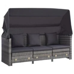 Divano Letto A 3 Posti Estendibile Con Tetto Polyrattan Grigio 11 Divano Letto A 3 Posti Estendibile Con Tetto Polyrattan Grigio -Garden Home divano letto a 3 posti estendibile con tetto polyrattan grigio 3