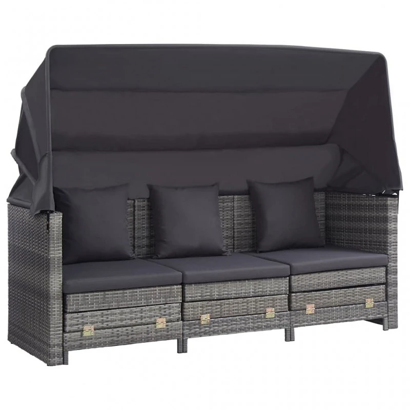 Divano Letto A 3 Posti Estendibile Con Tetto Polyrattan Grigio 4 Divano Letto A 3 Posti Estendibile Con Tetto Polyrattan Grigio - immagine 4