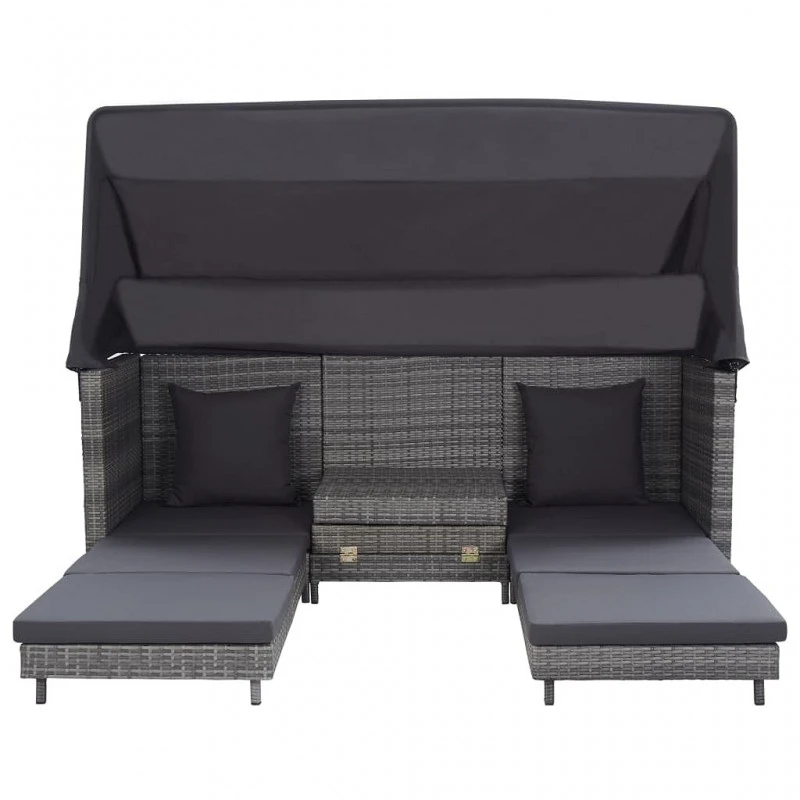 Divano Letto A 3 Posti Estendibile Con Tetto Polyrattan Grigio 7 Divano Letto A 3 Posti Estendibile Con Tetto Polyrattan Grigio - immagine 7