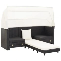 Divano Letto A 3 Posti Estendibile Con Tetto Polyrattan Nero -Garden Home divano letto a 3 posti estendibile con tetto polyrattan nero 2