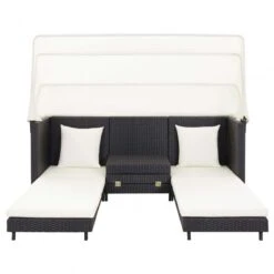 Divano Letto A 3 Posti Estendibile Con Tetto Polyrattan Nero -Garden Home divano letto a 3 posti estendibile con tetto polyrattan nero 4
