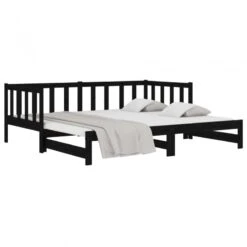 Dormeuse Estraibile Nera 2x(90x190) Cm Legno Massello Di Pino -Garden Home dormeuse estraibile nera 2x90x190 cm legno massello di pino 2