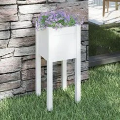 Fioriera Da Giardino Bianca 31x31x70 Cm Legno Massello Di Pino