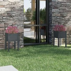 Fioriere Da Giardino 2 Pz Grigie 40x40x70 Cm In Legno Di Pino