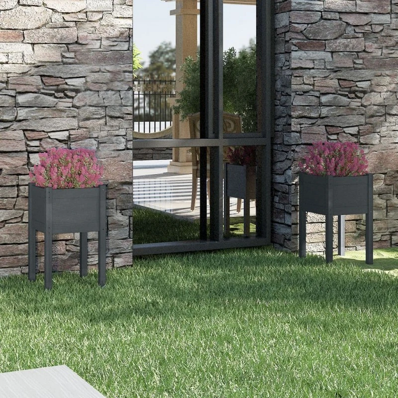 Fioriere Da Giardino 2 Pz Grigie 40x40x70 Cm In Legno Di Pino 1 Fioriere Da Giardino 2 Pz Grigie 40x40x70 Cm In Legno Di Pino