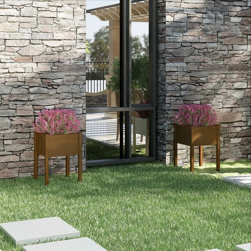 Fioriere Da Giardino 2 Pz Miele 50x50x70 Cm Massello Di Pino 1 Fioriere Da Giardino 2 Pz Miele 50x50x70 Cm Massello Di Pino