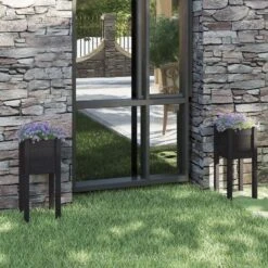 Fioriere Da Giardino 2 Pz Nere 31x31x70 Cm In Legno Di Pino