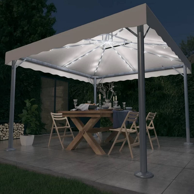 Gazebo Con Stringa Di Luci LED 300x300 Cm Crema In Alluminio 1 Gazebo Con Stringa Di Luci LED 300x300 Cm Crema In Alluminio