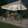 Gazebo Con Stringa Di Luci LED 3x3 M In Tessuto Crema -Garden Home gazebo con stringa di luci led 3x3 m in tessuto crema
