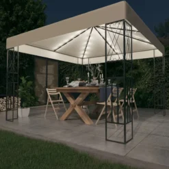 Gazebo Con Stringa Di Luci LED 3x3 M In Tessuto Crema