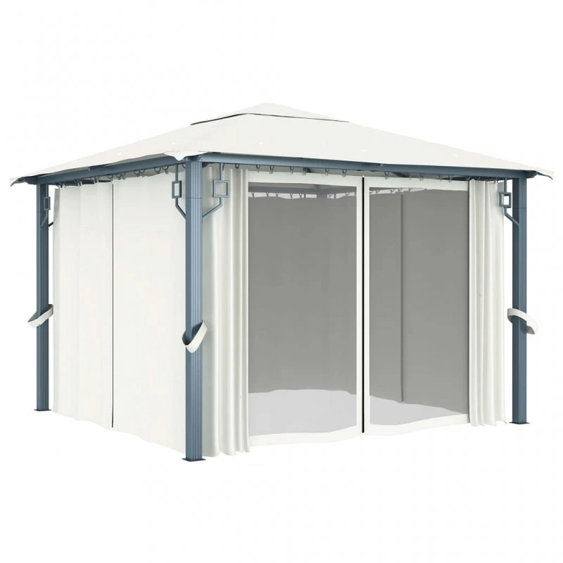 Gazebo Con Tenda 300 X 300 Cm Crema Alluminio 2 Gazebo Con Tenda 300 X 300 Cm Crema Alluminio - immagine 2