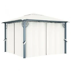 Gazebo Con Tenda 300 X 300 Cm Crema Alluminio
