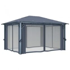 Gazebo Con Tenda 400 X 300 Cm Antracite Alluminio -Garden Home gazebo con tenda 400 x 300 cm antracite alluminio 3