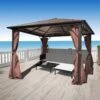 Gazebo Con Tenda Marrone In Alluminio 300 X 300 Cm -Garden Home gazebo con tenda marrone in alluminio 300 x 300 cm