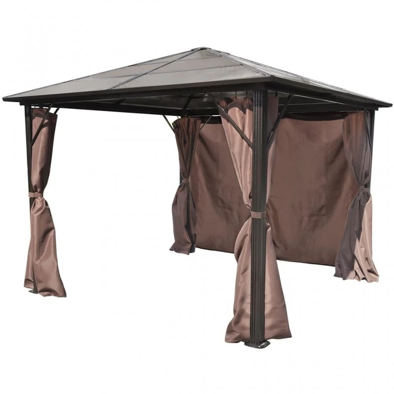 Gazebo Con Tenda Marrone In Alluminio 300 X 300 Cm 4 Gazebo Con Tenda Marrone In Alluminio 300 X 300 Cm - immagine 4