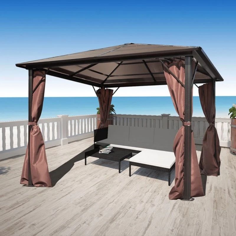 Gazebo Con Tenda Marrone In Alluminio 300 X 300 Cm 1 Gazebo Con Tenda Marrone In Alluminio 300 X 300 Cm