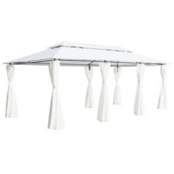 Gazebo Con Tende 600x298x270 Cm Bianco 180g/m²