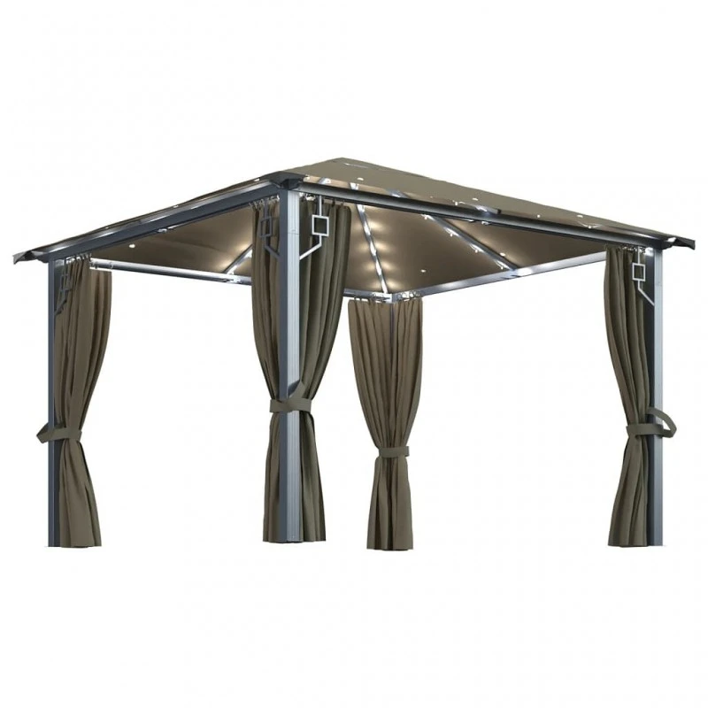 Gazebo Con Tende E Luci LED 300x300 Cm Grigio Talpa Alluminio 2 Gazebo Con Tende E Luci LED 300x300 Cm Grigio Talpa Alluminio - immagine 2