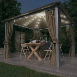 Gazebo Con Tende E Luci LED 300x300 Cm Grigio Talpa Alluminio