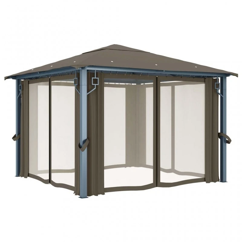 Gazebo Con Tende E Luci LED 300x300 Cm Grigio Talpa Alluminio 5 Gazebo Con Tende E Luci LED 300x300 Cm Grigio Talpa Alluminio - immagine 5