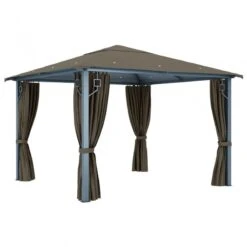 Gazebo Con Tende E Luci LED 300x300 Cm Grigio Talpa Alluminio 15 Gazebo Con Tende E Luci LED 300x300 Cm Grigio Talpa Alluminio -Garden Home gazebo con tende e luci led 300x300 cm grigio talpa alluminio 5