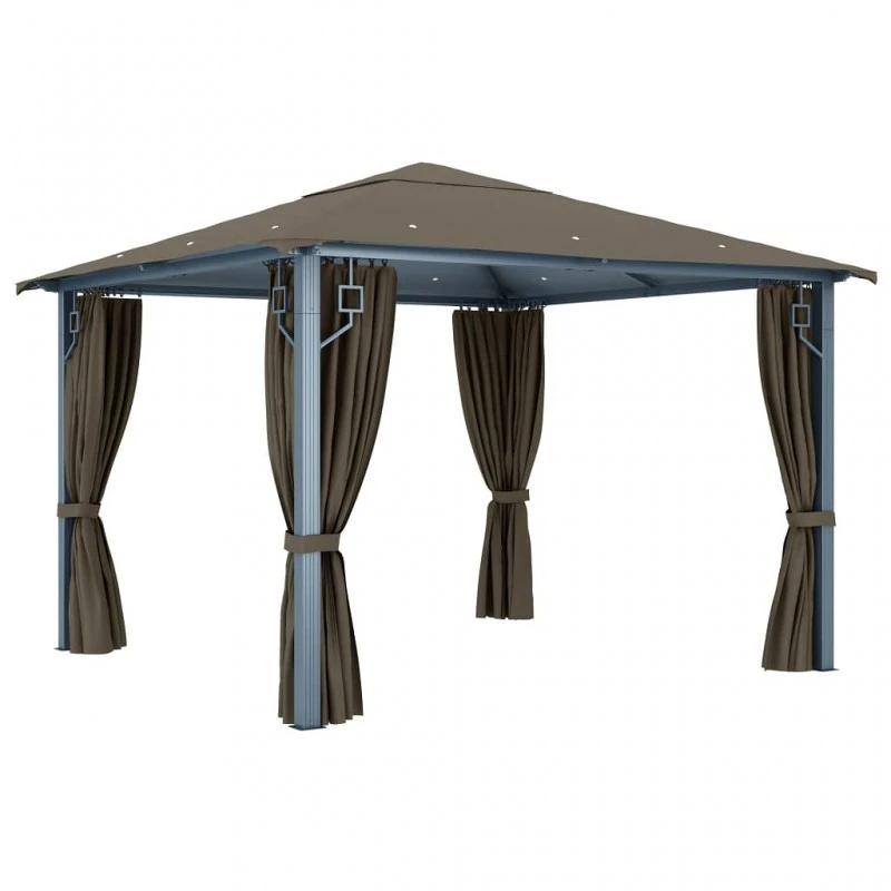 Gazebo Con Tende E Luci LED 300x300 Cm Grigio Talpa Alluminio 6 Gazebo Con Tende E Luci LED 300x300 Cm Grigio Talpa Alluminio - immagine 6