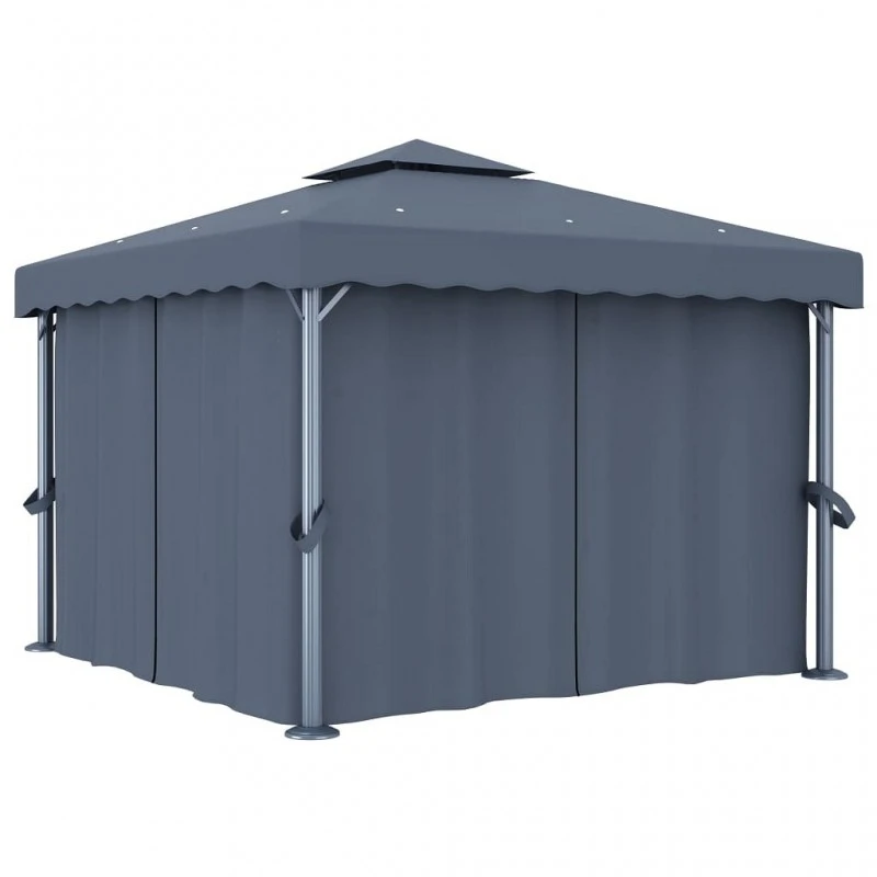 Gazebo Con Tende E Stringa Di Luci LED 3x3 M Antracite 3 Gazebo Con Tende E Stringa Di Luci LED 3x3 M Antracite - immagine 3