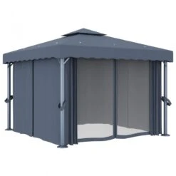 Gazebo Con Tende E Stringa Di Luci LED 3x3 M Antracite 12 Gazebo Con Tende E Stringa Di Luci LED 3x3 M Antracite -Garden Home gazebo con tende e stringa di luci led 3x3 m antracite 3