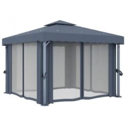 Gazebo Con Tende E Stringa Di Luci LED 3x3 M Antracite 14 Gazebo Con Tende E Stringa Di Luci LED 3x3 M Antracite -Garden Home gazebo con tende e stringa di luci led 3x3 m antracite 5