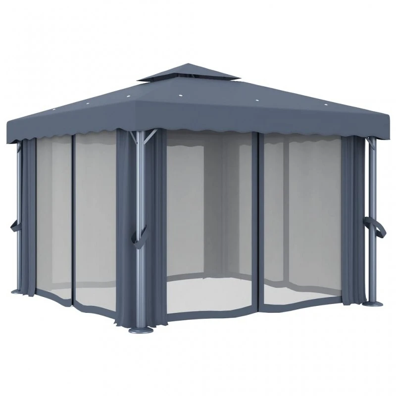 Gazebo Con Tende E Stringa Di Luci LED 3x3 M Antracite 6 Gazebo Con Tende E Stringa Di Luci LED 3x3 M Antracite - immagine 6
