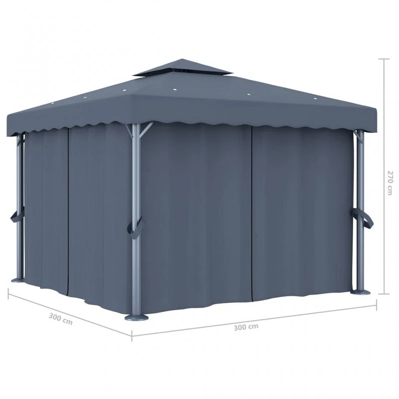 Gazebo Con Tende E Stringa Di Luci LED 3x3 M Antracite 9 Gazebo Con Tende E Stringa Di Luci LED 3x3 M Antracite - immagine 9