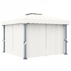 Gazebo Con Tende E Stringa Di Luci LED 3x3 M Bianco Crema -Garden Home gazebo con tende e stringa di luci led 3x3 m bianco crema 2