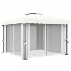 Gazebo Con Tende E Stringa Di Luci LED 3x3 M Bianco Crema -Garden Home gazebo con tende e stringa di luci led 3x3 m bianco crema 5