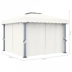 Gazebo Con Tende E Stringa Di Luci LED 3x3 M Bianco Crema -Garden Home gazebo con tende e stringa di luci led 3x3 m bianco crema 8
