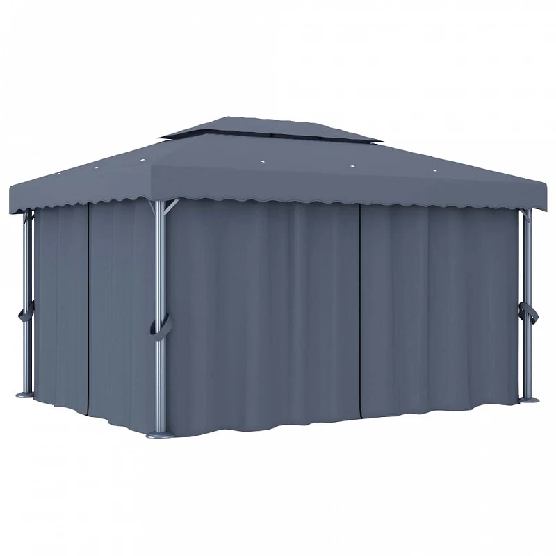 Gazebo Con Tende E Stringa Di Luci LED 4x3 M Antracite 3 Gazebo Con Tende E Stringa Di Luci LED 4x3 M Antracite - immagine 3