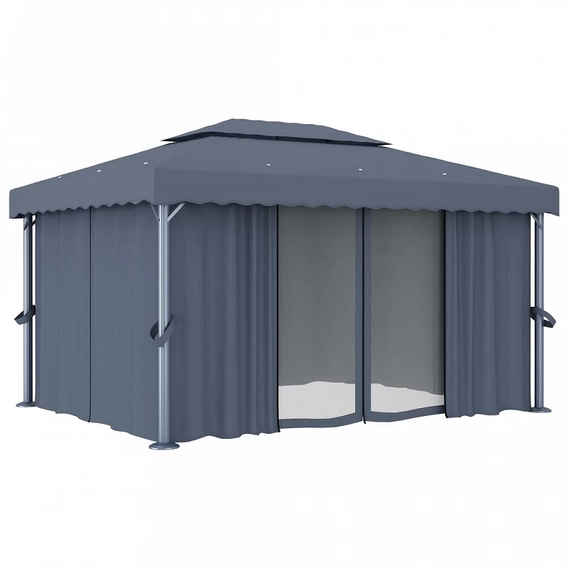 Gazebo Con Tende E Stringa Di Luci LED 4x3 M Antracite 4 Gazebo Con Tende E Stringa Di Luci LED 4x3 M Antracite - immagine 4