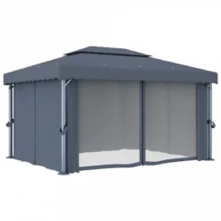 Gazebo Con Tende E Stringa Di Luci LED 4x3 M Antracite 14 Gazebo Con Tende E Stringa Di Luci LED 4x3 M Antracite -Garden Home gazebo con tende e stringa di luci led 4x3 m antracite 4