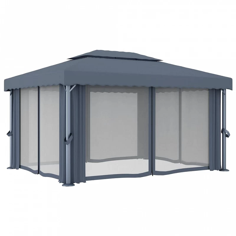 Gazebo Con Tende E Stringa Di Luci LED 4x3 M Antracite 6 Gazebo Con Tende E Stringa Di Luci LED 4x3 M Antracite - immagine 6