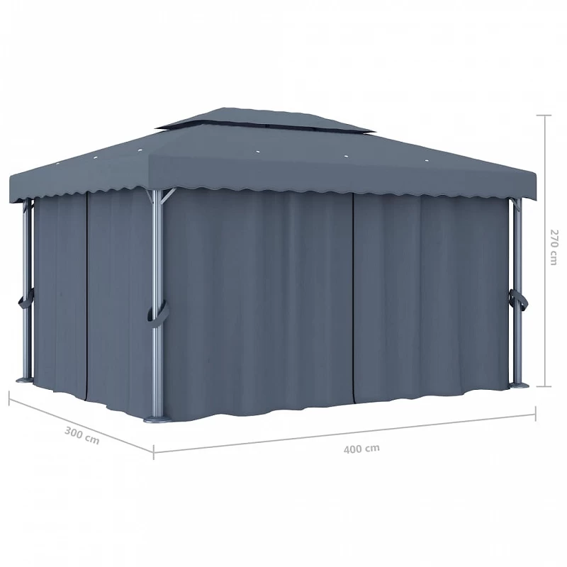 Gazebo Con Tende E Stringa Di Luci LED 4x3 M Antracite 10 Gazebo Con Tende E Stringa Di Luci LED 4x3 M Antracite - immagine 10