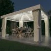 Gazebo Con Tende E Stringa Di Luci LED 4x3 M Bianco Crema -Garden Home gazebo con tende e stringa di luci led 4x3 m bianco crema