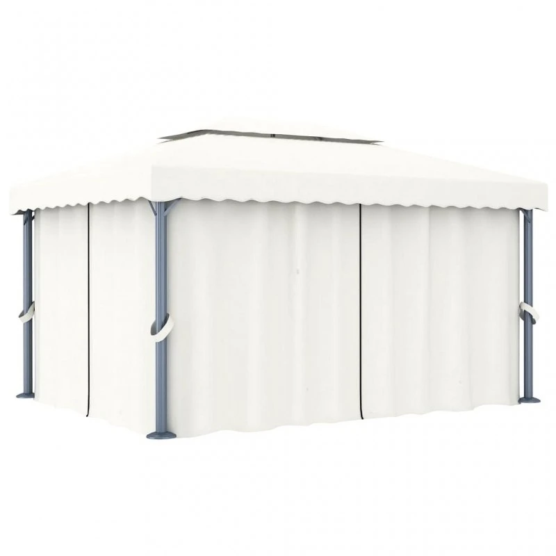 Gazebo Con Tende E Stringa Di Luci LED 4x3 M Bianco Crema 3 Gazebo Con Tende E Stringa Di Luci LED 4x3 M Bianco Crema - immagine 3