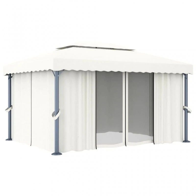 Gazebo Con Tende E Stringa Di Luci LED 4x3 M Bianco Crema 4 Gazebo Con Tende E Stringa Di Luci LED 4x3 M Bianco Crema - immagine 4