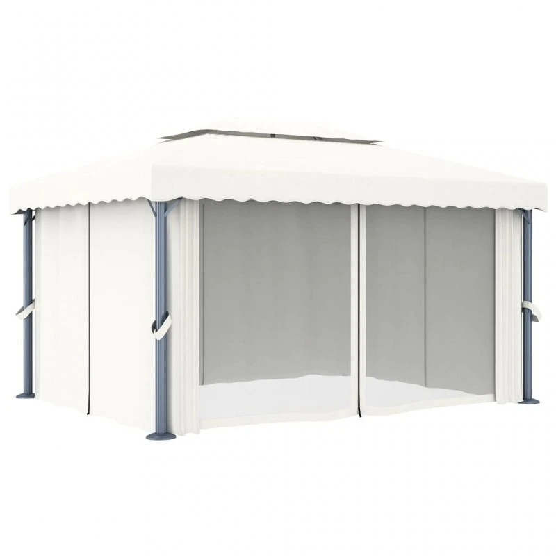Gazebo Con Tende E Stringa Di Luci LED 4x3 M Bianco Crema 5 Gazebo Con Tende E Stringa Di Luci LED 4x3 M Bianco Crema - immagine 5