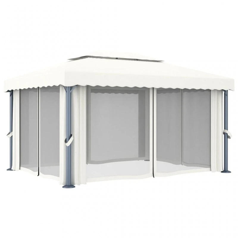 Gazebo Con Tende E Stringa Di Luci LED 4x3 M Bianco Crema 6 Gazebo Con Tende E Stringa Di Luci LED 4x3 M Bianco Crema - immagine 6